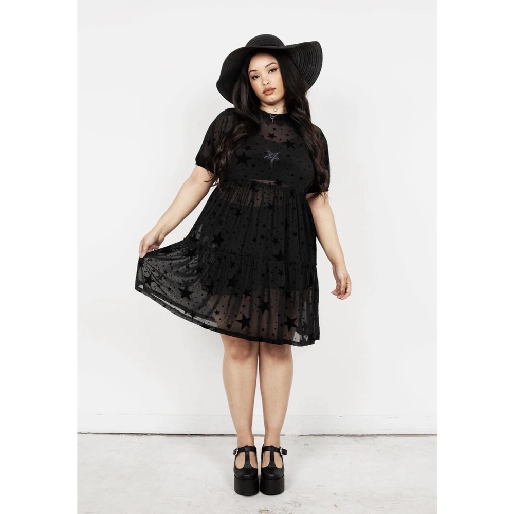 Plus Size Black Star Mesh Short Dress